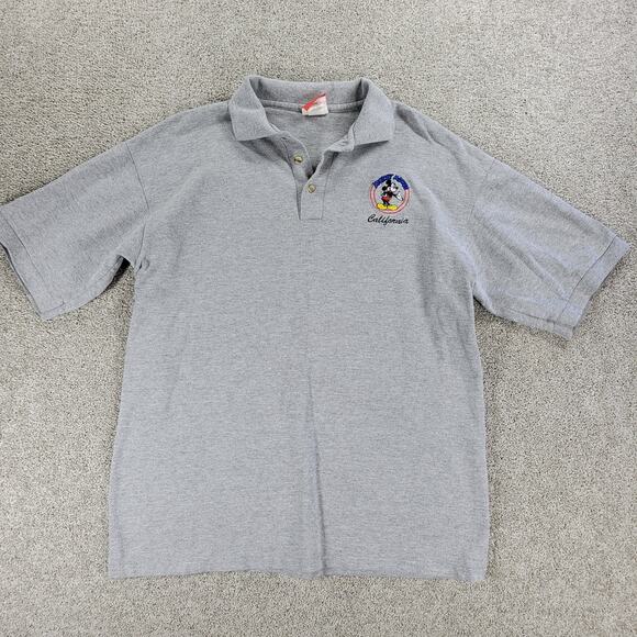 Vintage 90's Disney Mickey Mouse California Polo Shirt Mens L Gray Thick Cotton - Picture 8 of 15